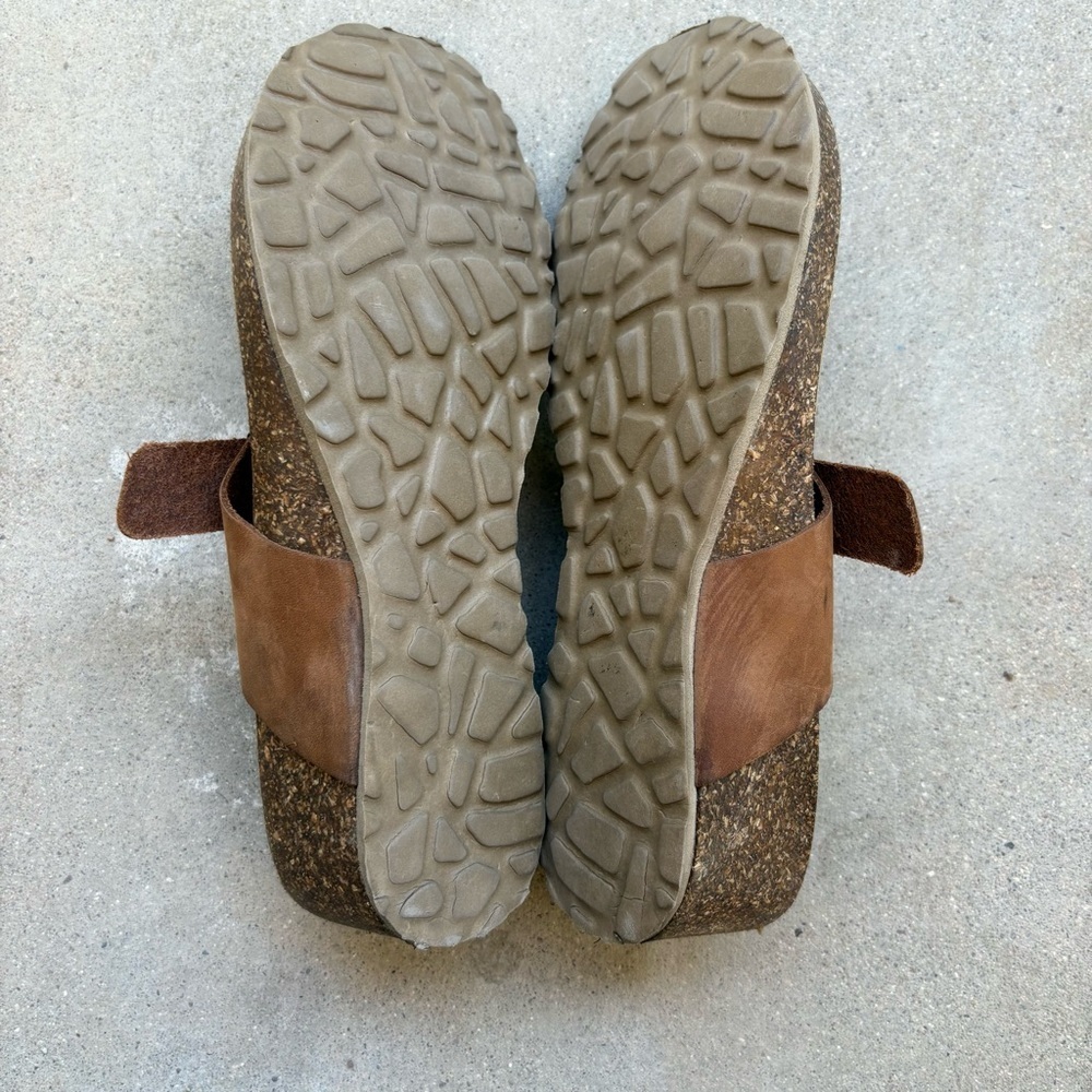 Mila Paoli Italy Women 9.5 Brown Leather Braided Strap Cork Wedge Sandals Shoes - Picture 4 of 5